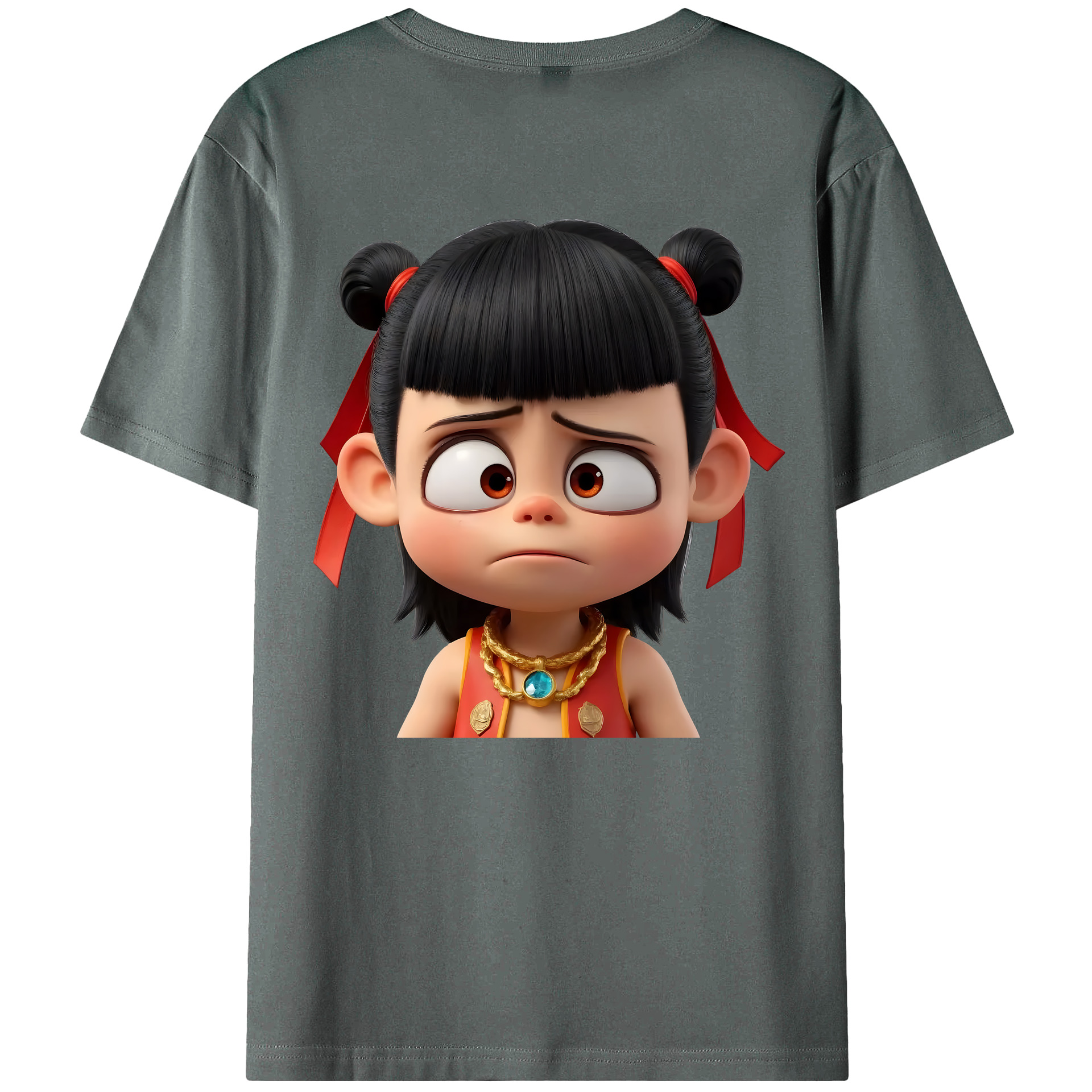 （画像用） Ne Zha 2 ナタ 魔童の大暴れ 綿100％ メンズ半袖Tシャツ（バックプリント） 通気性